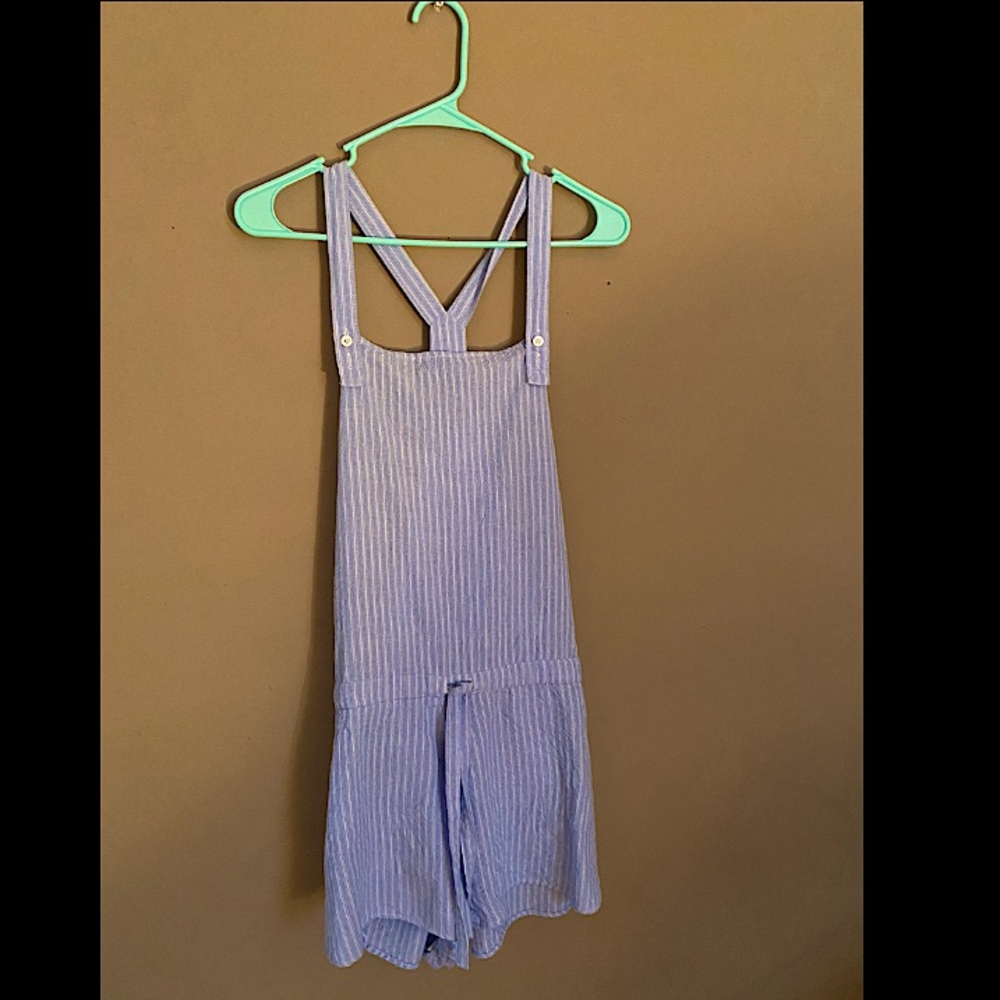 Lg Baby Blue Striped Bobi Jumper, Romper, tank with 4 pockets and buttons